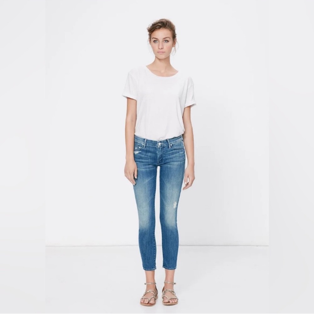 MOTHER Graffiti Girl Skinny Jeans Distressed Raw Hem Size 24